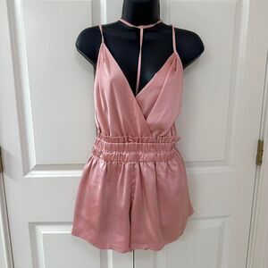 Pink Satin Playsuit Romper